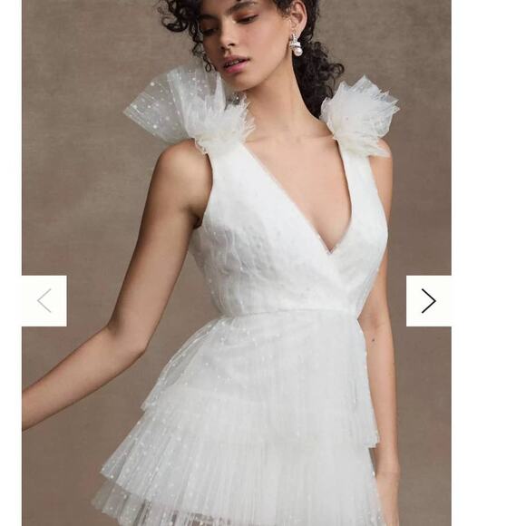 ML Monique Lhuillier Perrie Tiered Shoulder-Ruffle V-Neck Mini Dress Size 10 NWT - Picture 14 of 15